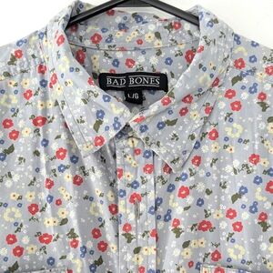 Bad Bones Men's Floral Gray Shirt Sleeve Shirt ~ Size Large